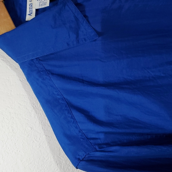 Vintage 90's M 100% Silk Colbalt Royal Blue Button Up Collar Shirt - Picture 4 of 8